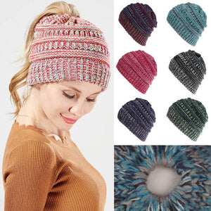 Women Winter Ponytail Hat Warm Soft Knit Cap