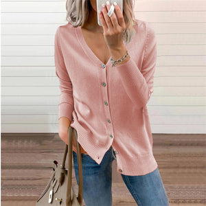 Button Sweater Crewneck Cardigan Long Sleeve