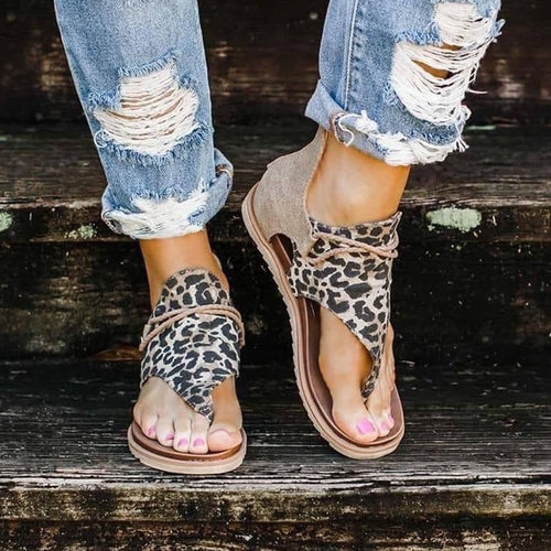 Women Anti-slip Sandals Leopard Pattern Large Size Rome Sandals