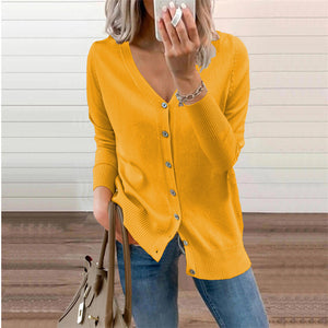 Button Sweater Crewneck Cardigan Long Sleeve