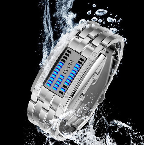 Creative Sport Watch Men Stainless Steel Strap LED Display Watches