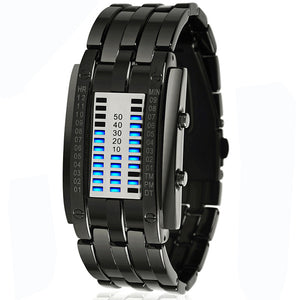 Creative Sport Watch Men Stainless Steel Strap LED Display Watches