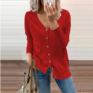 Button Sweater Crewneck Cardigan Long Sleeve