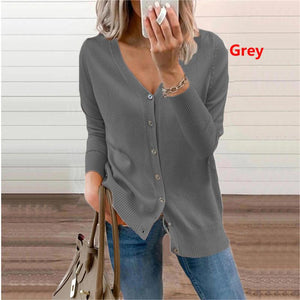 Button Sweater Crewneck Cardigan Long Sleeve