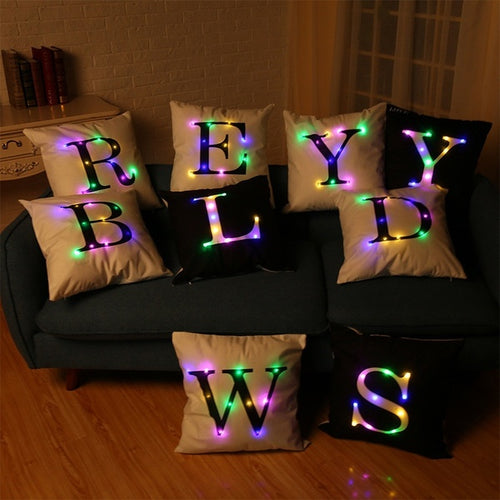 26 Letter Color Lighting LED Cushion Cover Home Decor Throw Pillowcase