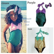 Load image into Gallery viewer, 2 Pcs/ Set Swimwear+ Hairband Girls Mermaid Bikini Set Swimwear Swimsuit Bathing Suit Costume Kids Toddler Girls Bathing Suits