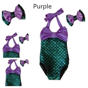 2 Pcs/ Set Swimwear+ Hairband Girls Mermaid Bikini Set Swimwear Swimsuit Bathing Suit Costume Kids Toddler Girls Bathing Suits