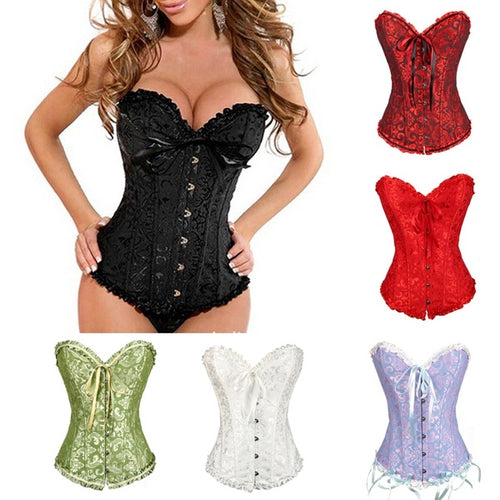 Women Court Sexy Push Up Shapewear Overbust Corset Bustier with G-string
