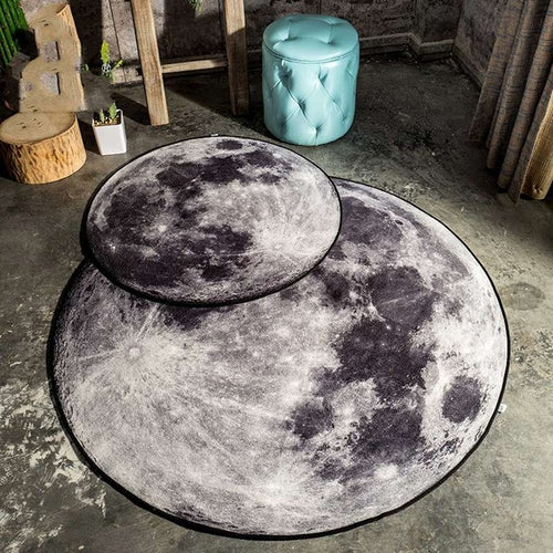Grey Moon Round Floor Mats Carpet Rug Anti-slip Doormat