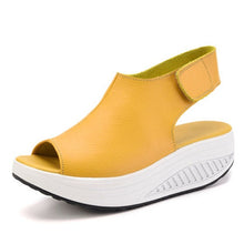 Load image into Gallery viewer, Summer Women Velcro Sandles Fish Mouth Wedges Shoes Ladies Leather Shake Shoes