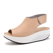 Load image into Gallery viewer, Summer Women Velcro Sandles Fish Mouth Wedges Shoes Ladies Leather Shake Shoes
