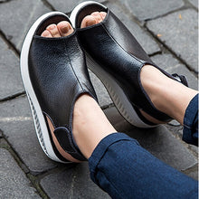 Load image into Gallery viewer, Summer Women Velcro Sandles Fish Mouth Wedges Shoes Ladies Leather Shake Shoes