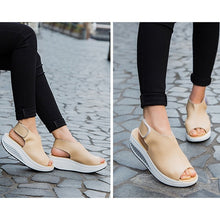 Load image into Gallery viewer, Summer Women Velcro Sandles Fish Mouth Wedges Shoes Ladies Leather Shake Shoes