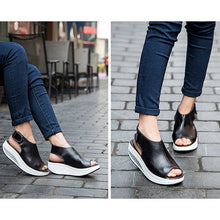 Load image into Gallery viewer, Summer Women Velcro Sandles Fish Mouth Wedges Shoes Ladies Leather Shake Shoes