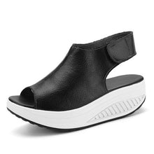 Load image into Gallery viewer, Summer Women Velcro Sandles Fish Mouth Wedges Shoes Ladies Leather Shake Shoes