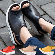 Load image into Gallery viewer, Summer Women Velcro Sandles Fish Mouth Wedges Shoes Ladies Leather Shake Shoes
