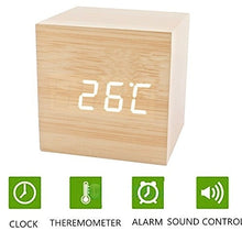 Load image into Gallery viewer, Ultra Modern Wooden LED Clock Square Cube Digital Alarm Clock with Thermometer