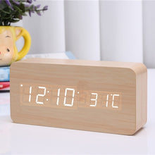 Load image into Gallery viewer, Ultra Modern Wooden LED Clock Square Cube Digital Alarm Clock with Thermometer