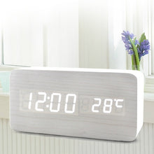 Load image into Gallery viewer, Ultra Modern Wooden LED Clock Square Cube Digital Alarm Clock with Thermometer