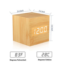 Load image into Gallery viewer, Ultra Modern Wooden LED Clock Square Cube Digital Alarm Clock with Thermometer