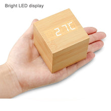 Load image into Gallery viewer, Ultra Modern Wooden LED Clock Square Cube Digital Alarm Clock with Thermometer