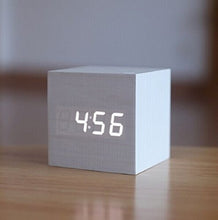 Load image into Gallery viewer, Ultra Modern Wooden LED Clock Square Cube Digital Alarm Clock with Thermometer