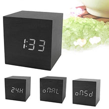 Load image into Gallery viewer, Ultra Modern Wooden LED Clock Square Cube Digital Alarm Clock with Thermometer