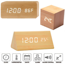 Load image into Gallery viewer, Ultra Modern Wooden LED Clock Square Cube Digital Alarm Clock with Thermometer