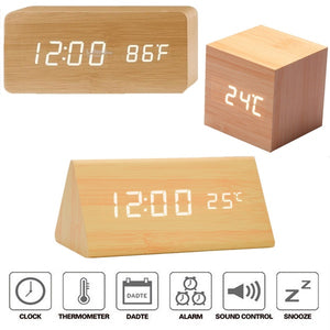 Ultra Modern Wooden LED Clock Square Cube Digital Alarm Clock with Thermometer