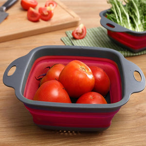 2PCS Home Kitchen Fruit Vegetable Washing Drain Basket Foldable Collapsible Colander Strainer Bowl