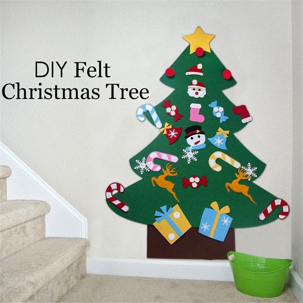DIY Felt Christmas Tree with Ornaments Stick Door Wall Hanging Xmas Decor