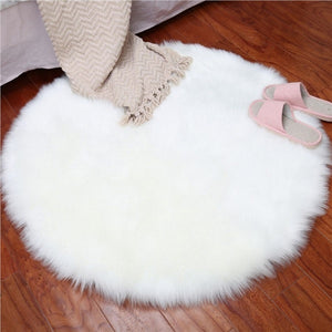 Fluffy Round Rug Artificial Wool Floor Carpet Home Decor