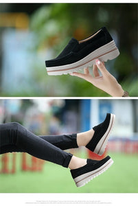 Women flat shoes thick soled platform shoes leather suede casual shoes slip on flats creepers