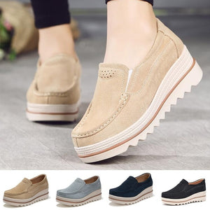 Women flat shoes thick soled platform shoes leather suede casual shoes slip on flats creepers