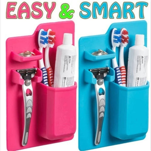 Silicone Toothbrush Holder Bathroom Organizer Wall Storage Cup Toothpaste Razor Rack for Shower and Bathroom
