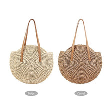 Load image into Gallery viewer, Summer New Fashion Outdoor Circular Beach Straw Braided Woven Beach Bag Travel Sling Bag Tote Bag