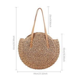 Summer New Fashion Outdoor Circular Beach Straw Braided Woven Beach Bag Travel Sling Bag Tote Bag