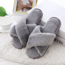 Load image into Gallery viewer, New Fashion Women&#39;s Cross Fluffy Slippers Slim Cotton Slippers Flat Slippers Home