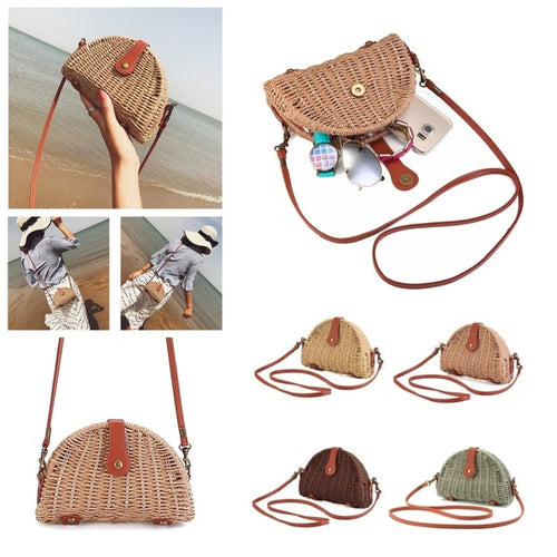 Women Crossbody Round Straw Bag Handbag Shoulder Beach Travel Rattan Bag Summer