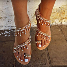 Load image into Gallery viewer, Vintage Boho Sandals Women Leather Beading Flat Sandals Women Bohimia Beach Sandals Shoes Plus Size