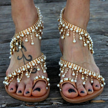 Load image into Gallery viewer, Vintage Boho Sandals Women Leather Beading Flat Sandals Women Bohimia Beach Sandals Shoes Plus Size