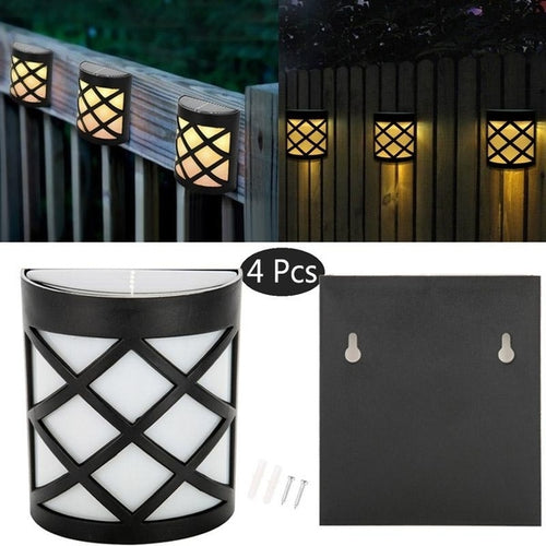 4pcs Waterproof Solar Power LED Light Wall-mounted Lamp For Garden Path Courtyard Fence