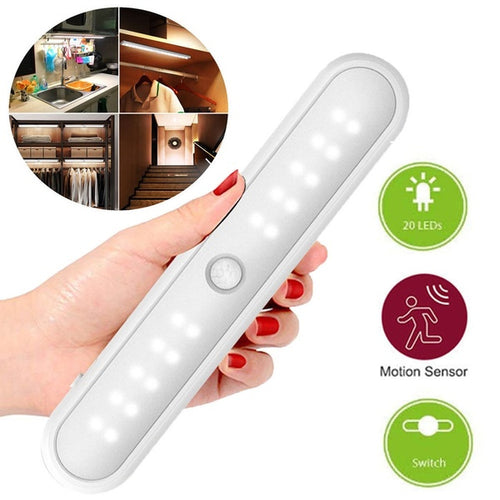 20 LED Portable Wireless Cabinet Night Light Motion PIR Sensor Closet Under Lamp