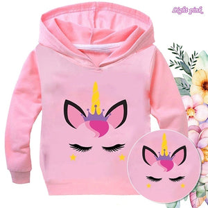 New Girls Fashion Hooded Sweatshirt Casual Long Sleeve Printed Solid Color for Baby Children