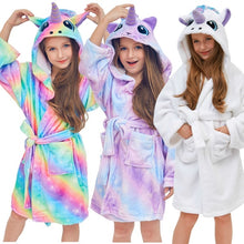 Load image into Gallery viewer, Kids Unicorn Hooded Robe Fleece Hoody Sleepwear Pajamas