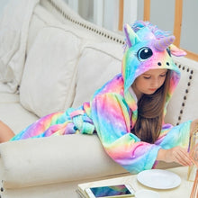 Load image into Gallery viewer, Kids Unicorn Hooded Robe Fleece Hoody Sleepwear Pajamas