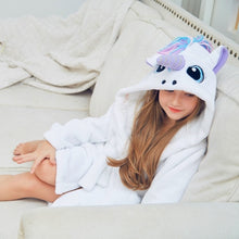 Load image into Gallery viewer, Kids Unicorn Hooded Robe Fleece Hoody Sleepwear Pajamas