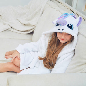 Kids Unicorn Hooded Robe Fleece Hoody Sleepwear Pajamas