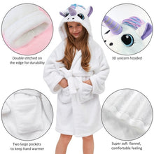 Load image into Gallery viewer, Kids Unicorn Hooded Robe Fleece Hoody Sleepwear Pajamas