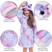 Load image into Gallery viewer, Kids Unicorn Hooded Robe Fleece Hoody Sleepwear Pajamas